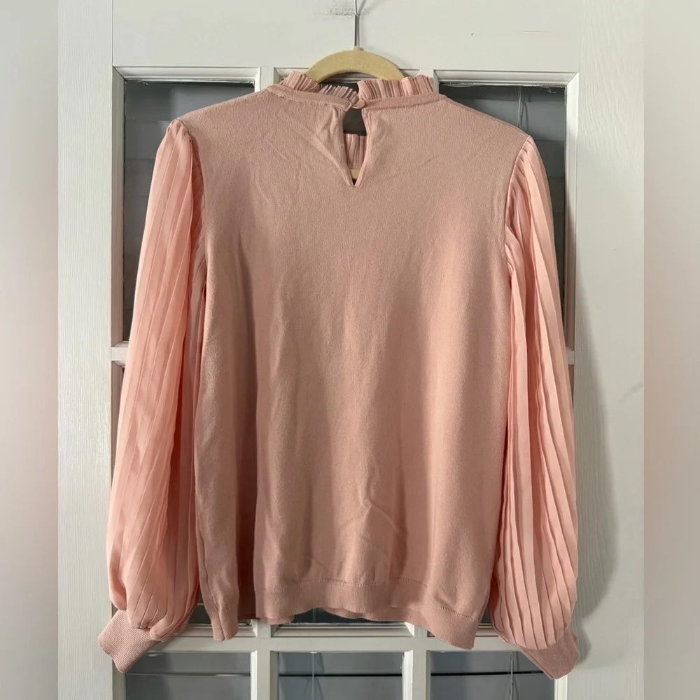 Adrianna Papell Women’s M Blush Ruffle Neck Pleated Sleeve Sweater | SKU 0274